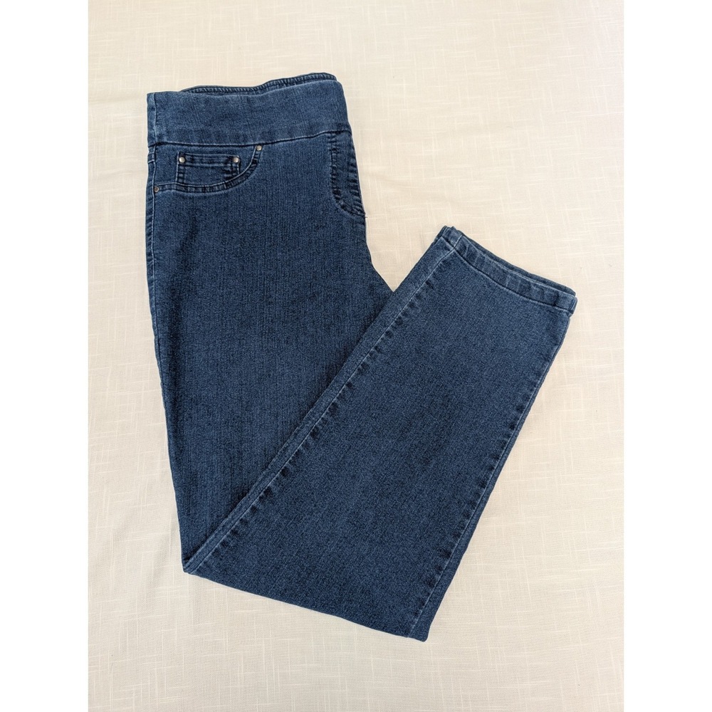 Ruby Rd. Women's 14 Jeggings Blue Denim Stretch Faux Front Pockets Comfy Pullon